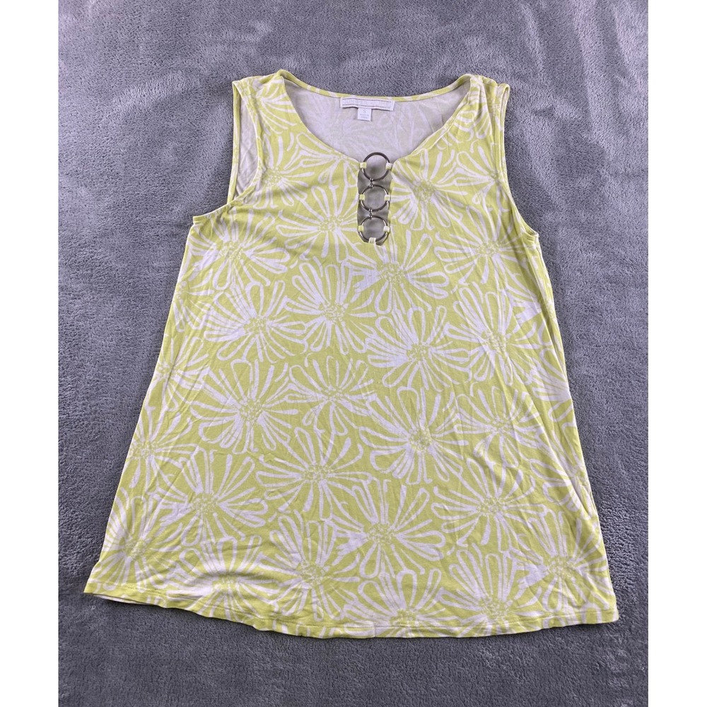 Juniper + Lime Womens Small Green White Floral Daisy Tank Top Metal Ring Keyhole